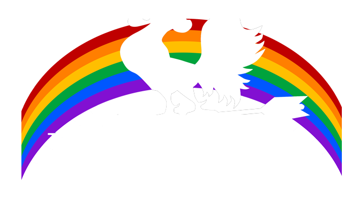 Peninsula Country Market logo white and rainbow